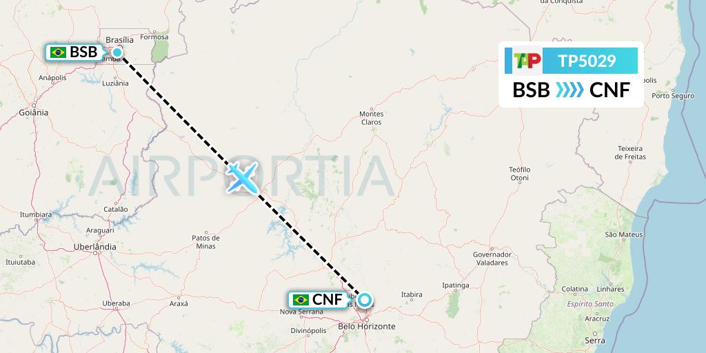 TP5029 TAP Portugal Flight Map: Brasilia to Belo Horizonte