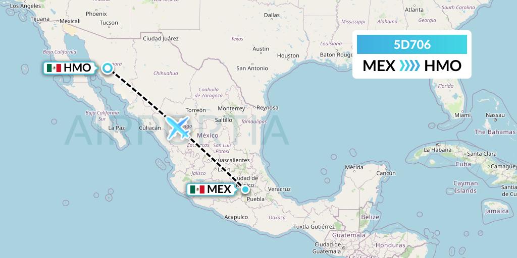 5D706 Aeromexico Connect Flight Map: Mexico City to Hermosillo