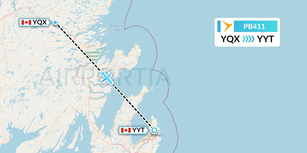 PB411 PAL Airlines Flight Map: Gander to St. John's