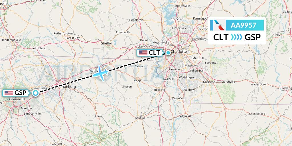 AA9957 American Airlines Flight Map: Charlotte to Greenville-Spartanburg