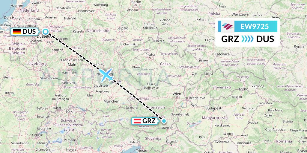 EW9725 Eurowings Flight Map: Graz to Dusseldorf