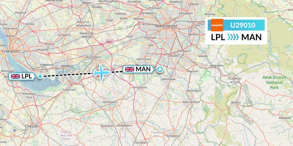 U29010 EasyJet Flight Map: Liverpool to Manchester