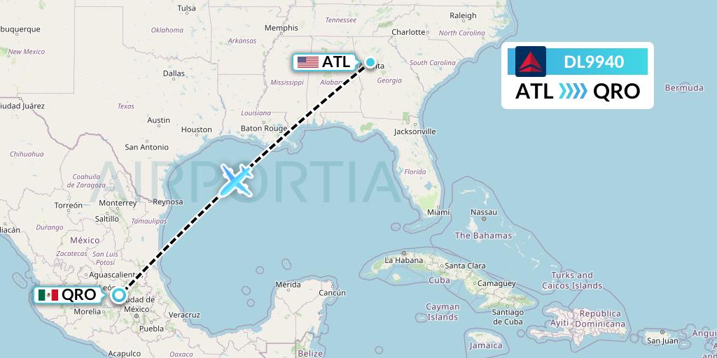 DL9940 Delta Air Lines Flight Map: Atlanta to Queretaro