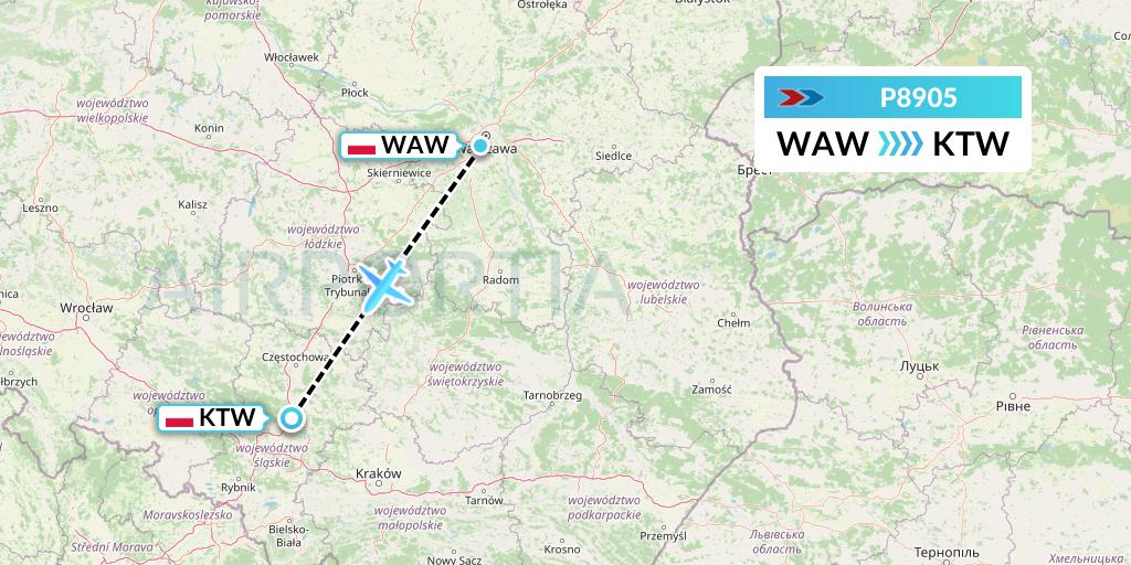 P8905 Sprint Air Flight Map: Warsaw to Katowice