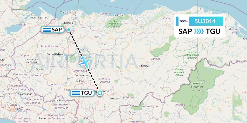 5U3014 TAG Airlines Flight Map: San Pedro Sula to Tegucigalpa