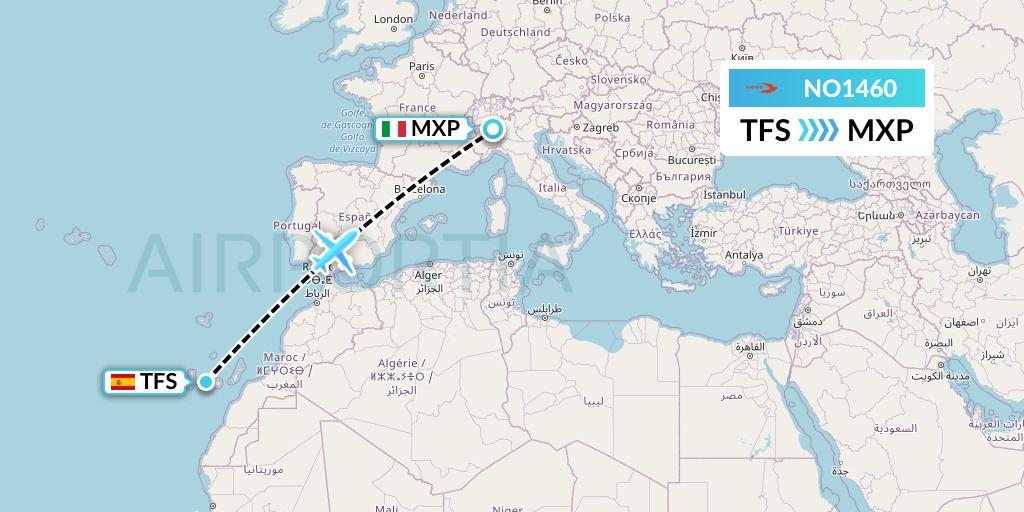 NO1460 Neos Flight Map: Tenerife to Milan