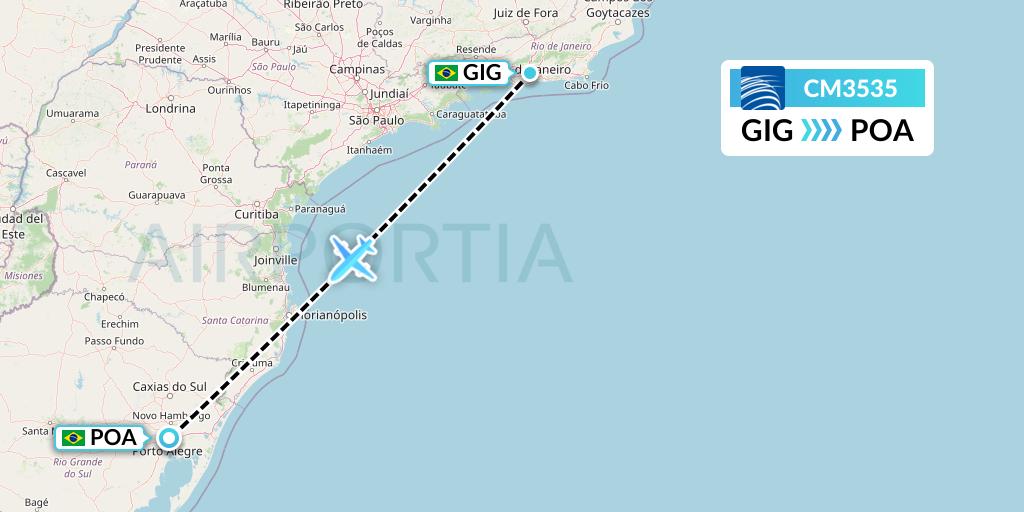 CM3535 Copa Airlines Flight Map: Rio de Janeiro to Porto Alegre