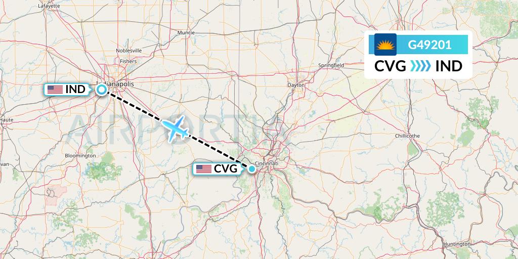 G49201 Allegiant Air Flight Map: Cincinnati to Indianapolis