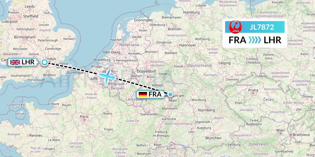 JL7872 Japan Airlines Flight Map: Frankfurt to London