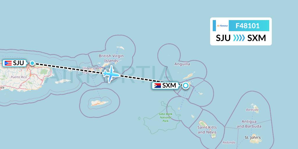 F48101 Air Flamenco Flight Map: San Juan to Sint Maarten