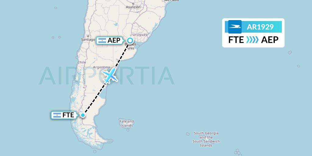 AR1929 Aerolineas Argentinas Flight Map: El Calafate to Buenos Aires