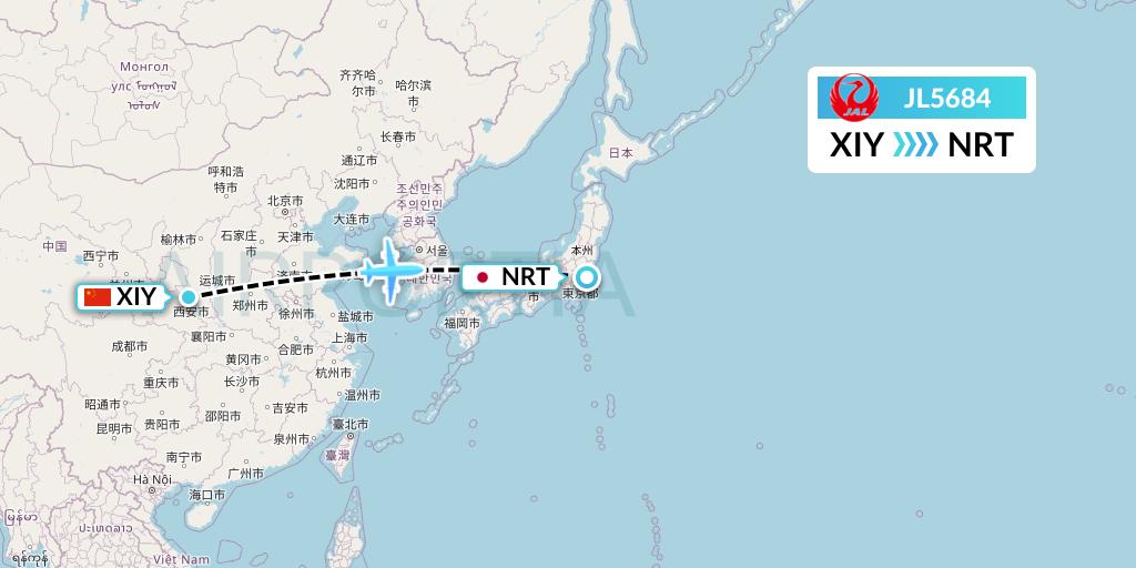 JL5684 Japan Airlines Flight Map: Xi'an to Tokyo