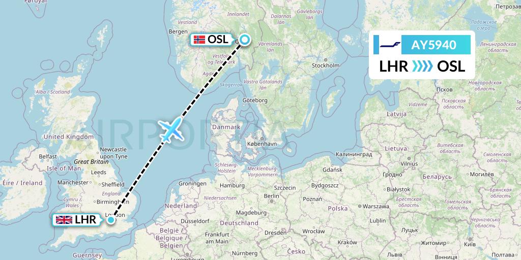 AY5940 Finnair Flight Map: London to Oslo