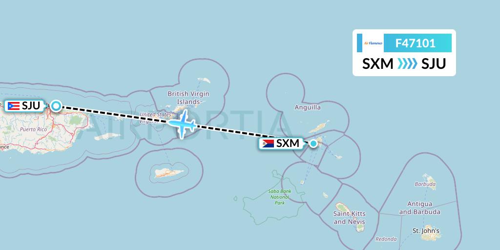 F47101 Air Flamenco Flight Map: Sint Maarten to San Juan