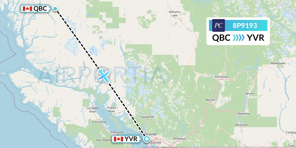 8P9193 Flight Status Pacific Coastal Airlines Bella Coola to Vancouver