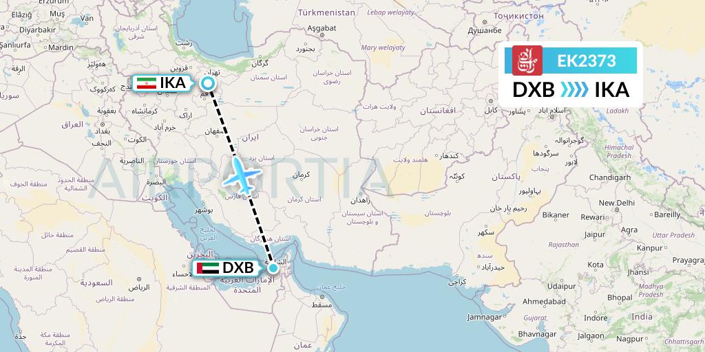 EK2373 Emirates Flight Map: Dubai to Tehran