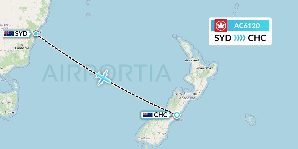 AC6120 Air Canada Flight Map: Sydney to Christchurch