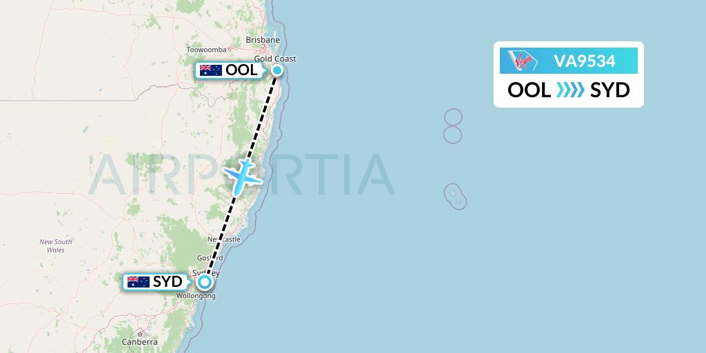 VA9534 Virgin Australia Flight Map: Gold Coast to Sydney