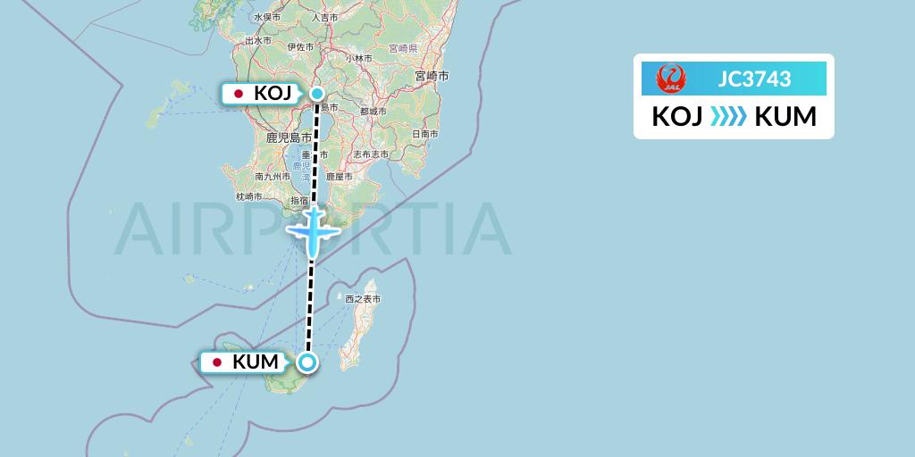 JC3743 Japan Air Commuter Flight Map: Kagoshima to Yakushima