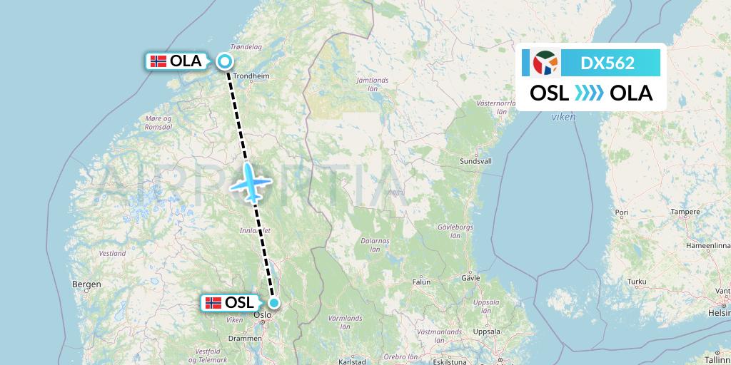 DX562 Danish Air Transport Flight Map: Oslo to Brekstad
