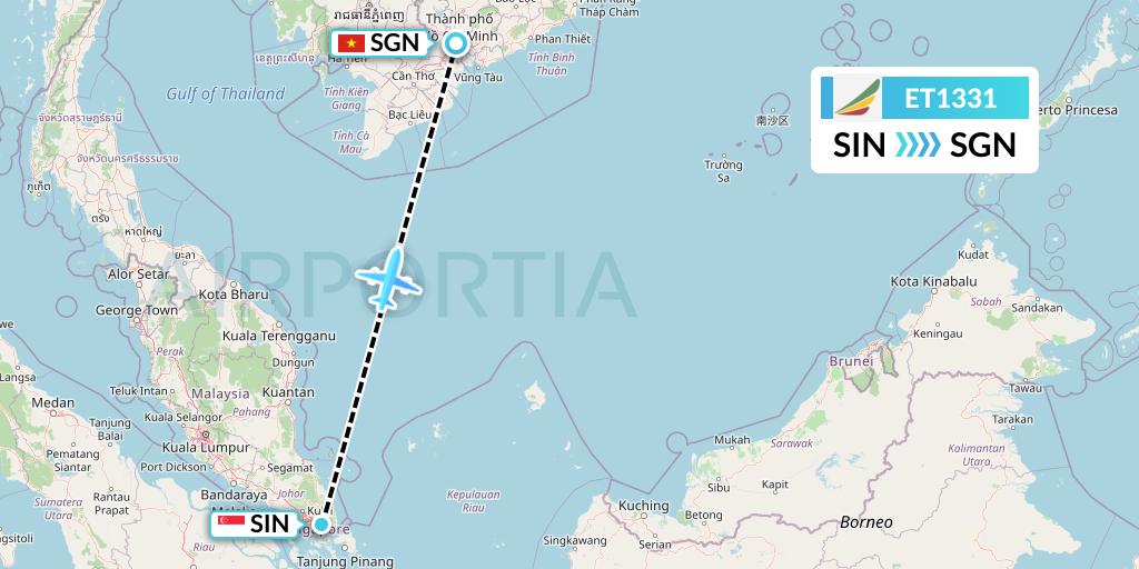 ET1331 Ethiopian Airlines Flight Map: Singapore to Ho Chi Minh City