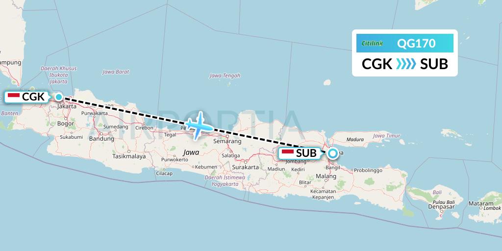QG170 Citilink Flight Map: Jakarta to Surabaya