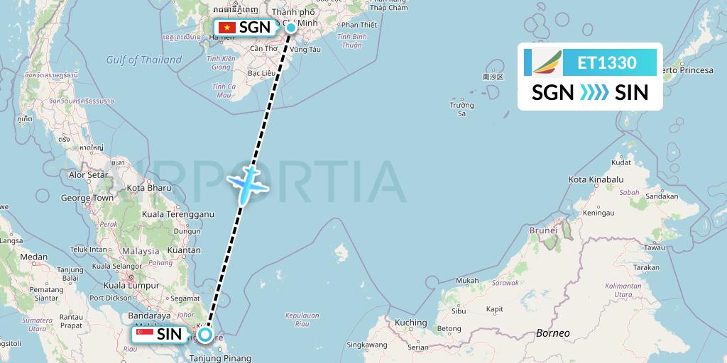 ET1330 Ethiopian Airlines Flight Map: Ho Chi Minh City to Singapore