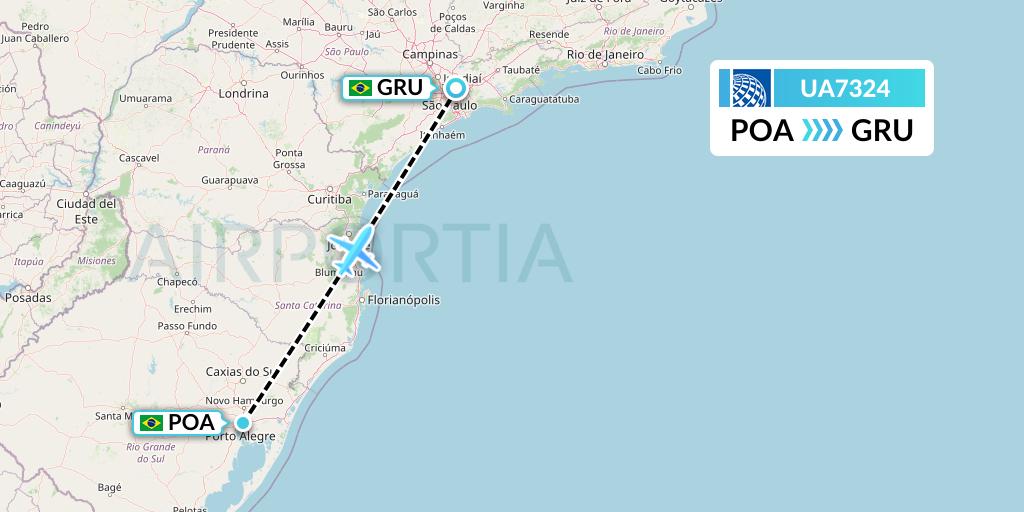 UA7324 United Airlines Flight Map: Porto Alegre to Sao Paulo