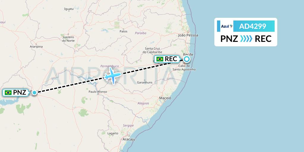 AD4299 Azul Brazilian Airlines Flight Map: Petrolina to Recife