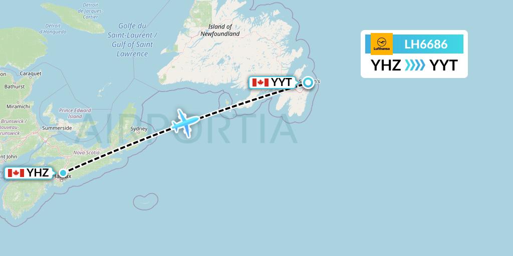 LH6686 Lufthansa Flight Map: Halifax to St. John's