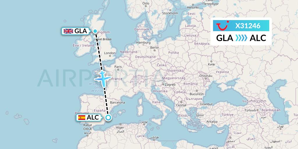 X31246 TUI fly Germany Flight Map: Glasgow to Alicante