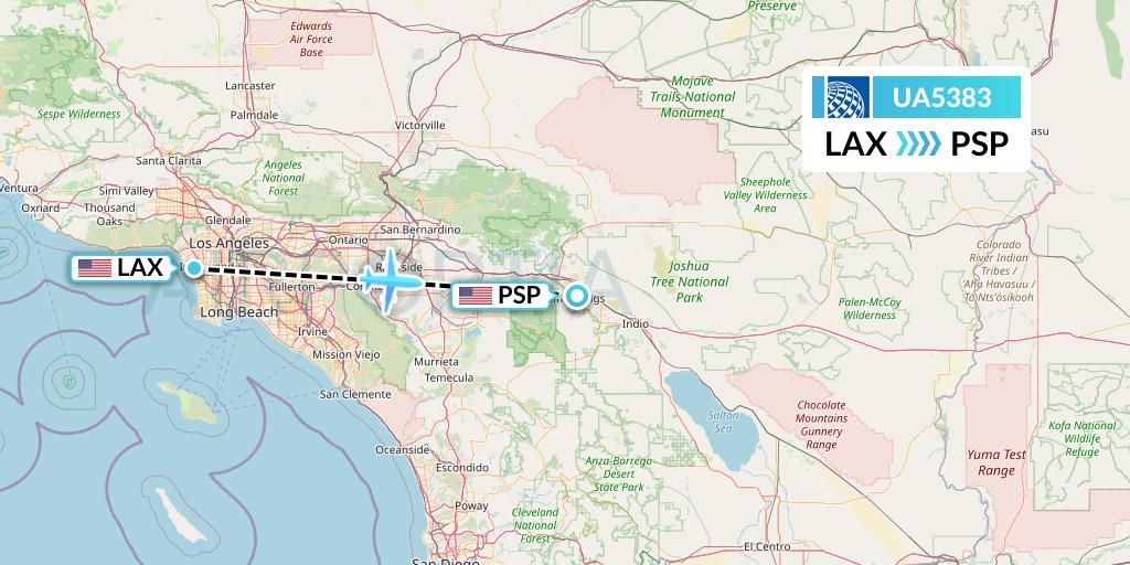 UA5383 United Airlines Flight Map: Los Angeles to Palm Springs