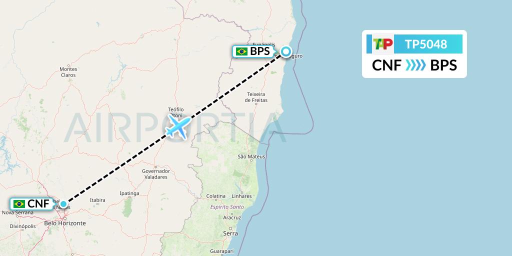 TP5048 TAP Portugal Flight Map: Belo Horizonte to Porto Seguro