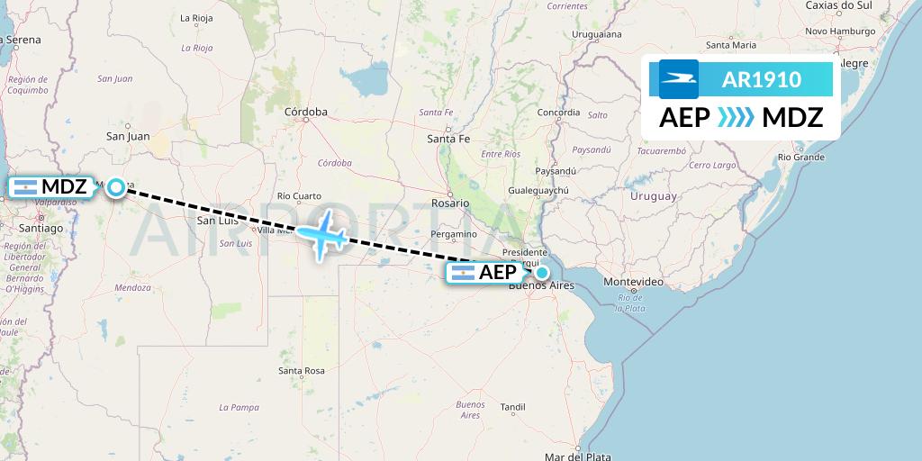 AR1910 Aerolineas Argentinas Flight Map: Buenos Aires to Mendoza