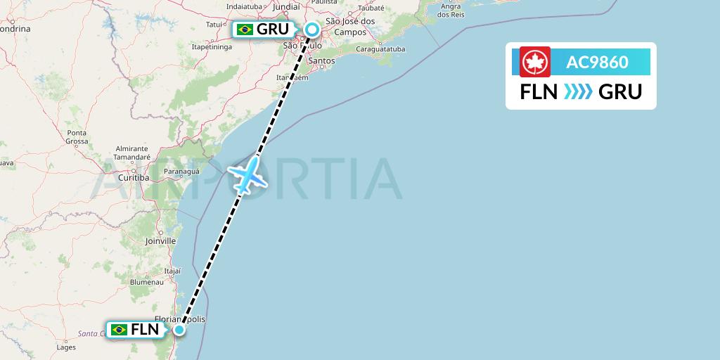 AC9860 Air Canada Flight Map: Florianopolis to Sao Paulo