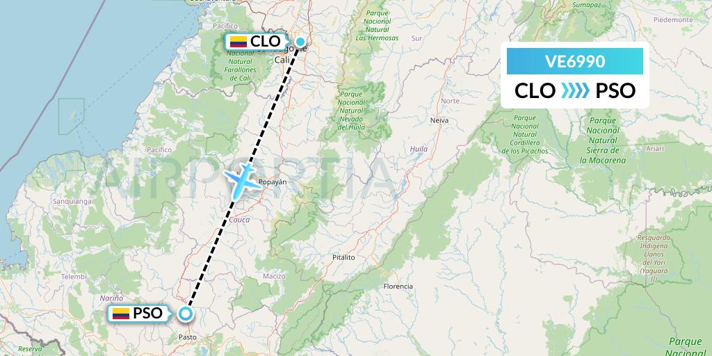 VE6990 Easyfly Flight Map: Cali to Pasto