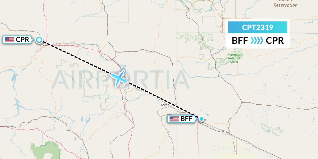 CPT2319 Corporate Air Flight Map: Scottsbluff to Casper