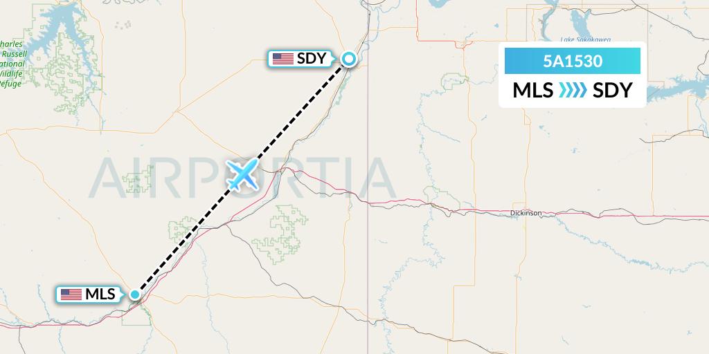 5A1530 Alpine Air Express Flight Map: Miles City to Sidney