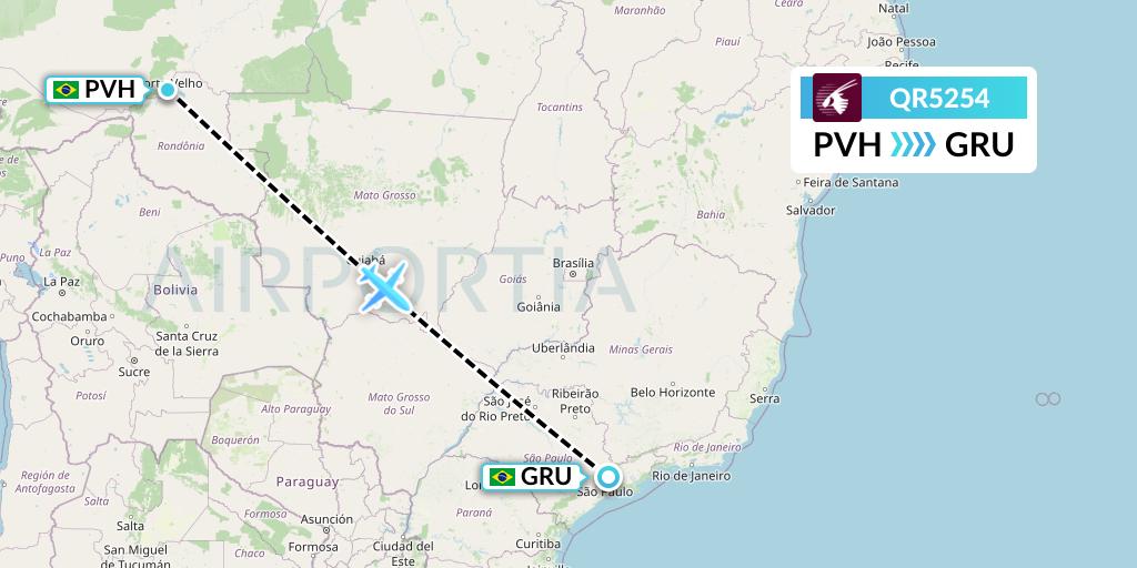 QR5254 Qatar Airways Flight Map: Porto Velho to Sao Paulo