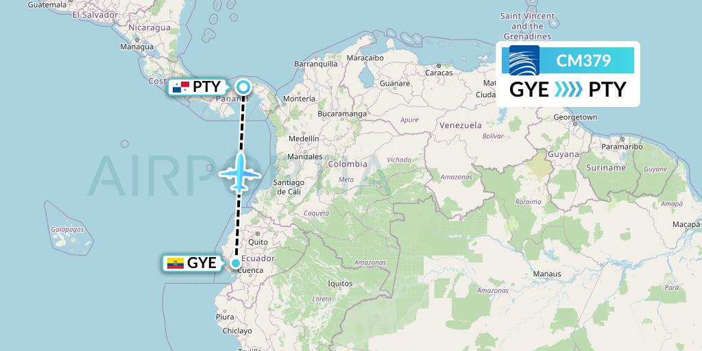 CM379 Copa Airlines Flight Map: Guayaquil to Panama City
