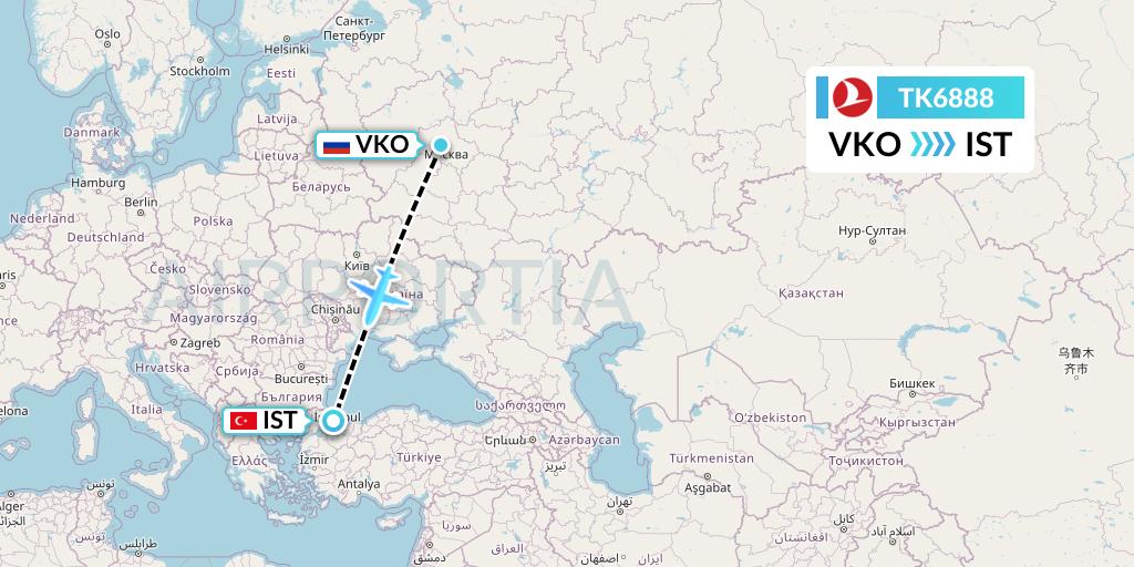 TK6888 Turkish Airlines Flight Map: Moscow to Istanbul