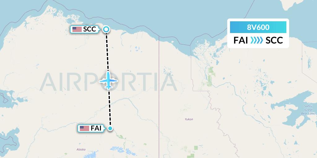 8V600 Wright Air Service Flight Map: Fairbanks to Deadhorse