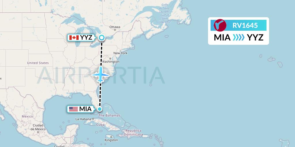 RV1645 Air Canada Rouge Flight Map: Miami to Toronto