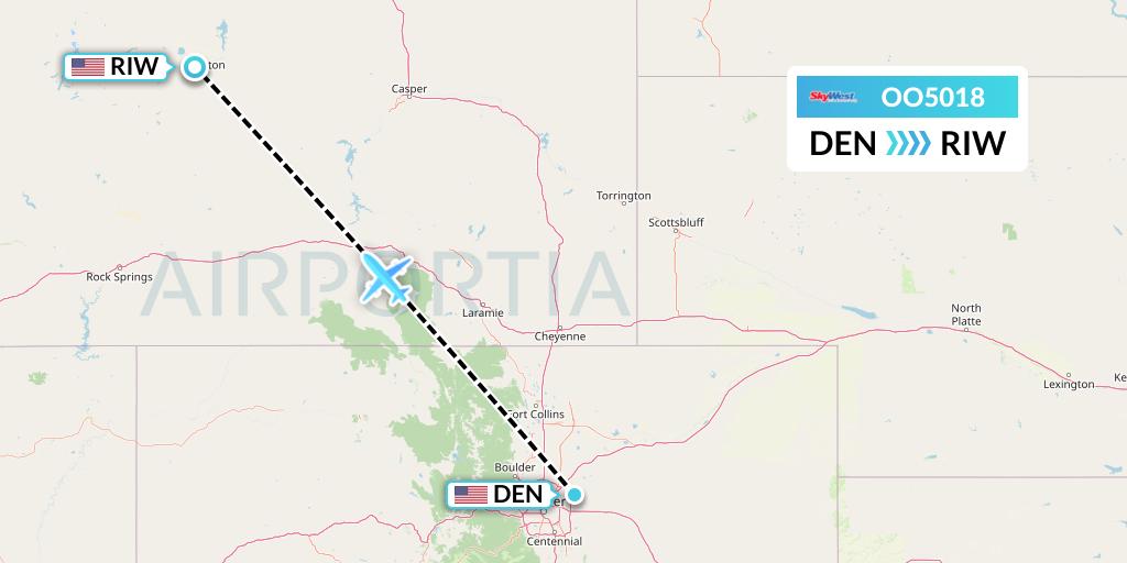 OO5018 SkyWest Airlines Flight Map: Denver to Riverton