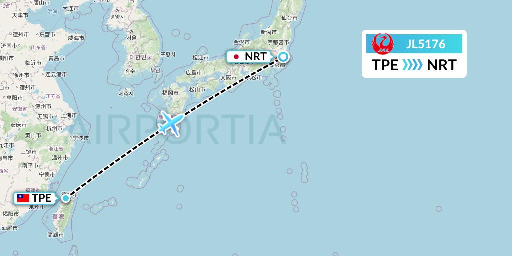 JL5176 Japan Airlines Flight Map: Taipei to Tokyo