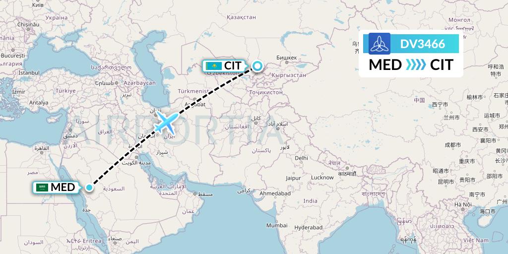 DV3466 SCAT Flight Map: Medina to Shymkent