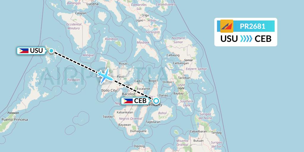 PR2681 Philippine Airlines Flight Map: Busuanga to Cebu