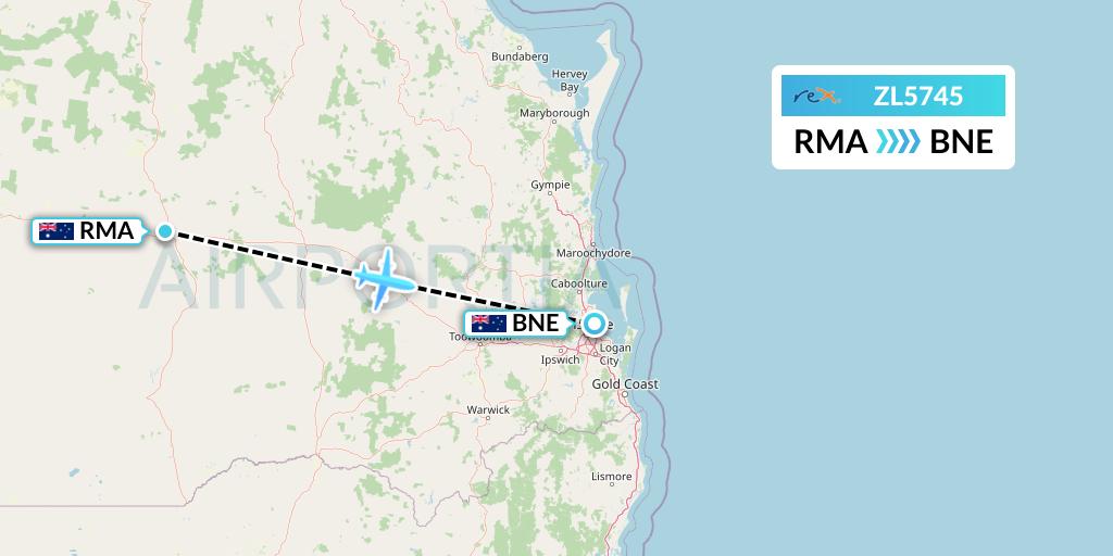 ZL5745 Regional Express Flight Map: Roma to Brisbane