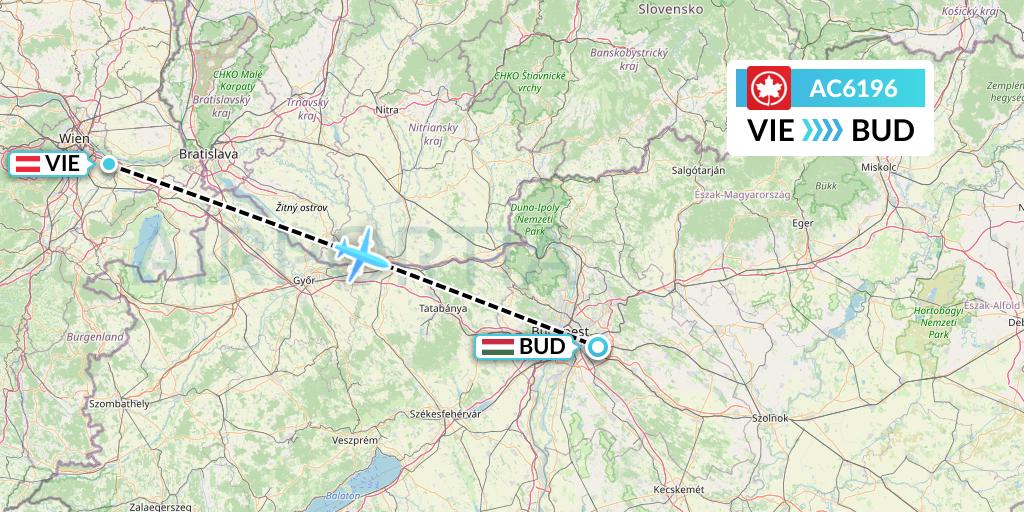 AC6196 Air Canada Flight Map: Vienna to Budapest