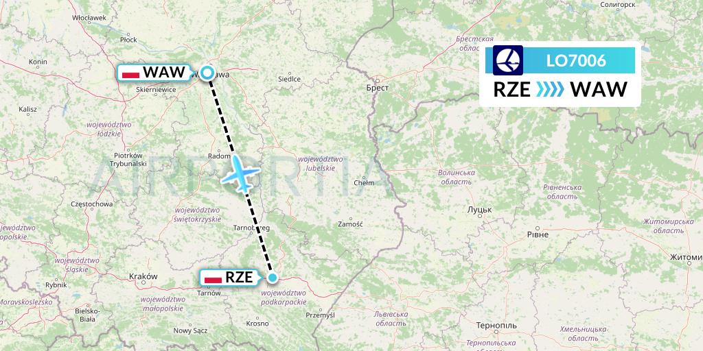 LO7006 LOT Flight Map: Rzeszow to Warsaw